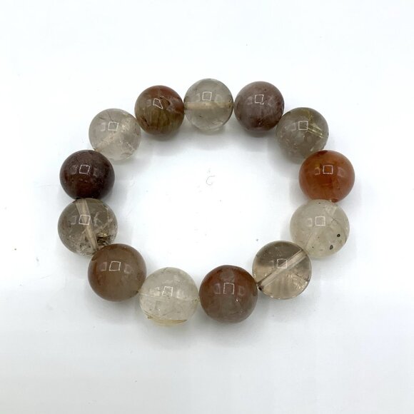 Rutilated Natural Quartz Crystal Stretch Bracelet Gemstone 13x0.5” Beads w/ Box - Picture 4 of 11